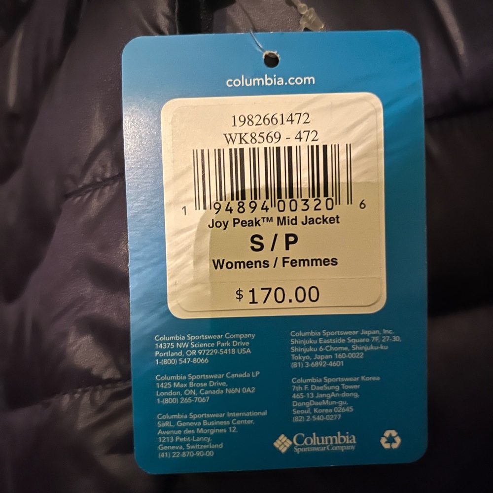 NWT Columbia Mid-length Puffer Hooded Jacket dark nocturnal - Picture 9 of 9
